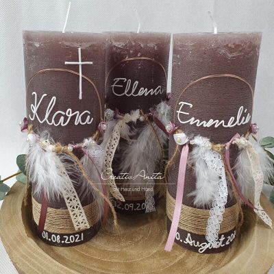 Taufkerze Rustikkerze -Boho-Stil- Mädchen romantisch